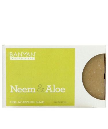 Banyan Botanicals Organic Neem & Aloe Soap - With Wheat Grass Powder  Vetiver Essential Oil & Rosemary Extract - 4 oz - Cooling & Soothing Blend that Gently Exfoliates the Skin