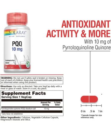 Solaray PQQ 10mg Supplement for Cellular Heart & Cognitive Support - 30 VegCaps - Buy Online on GoSupps.com