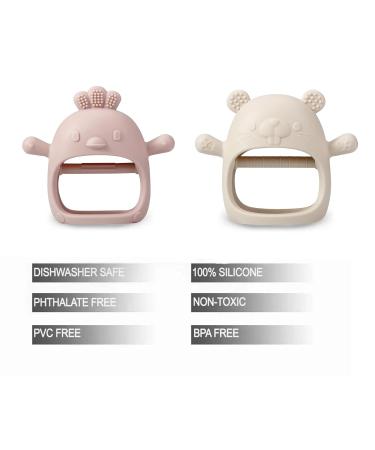 PandaEar 2 Pack Silicone Baby Teething Toys | Hand Teether Mitten for Soothing Relief | Chew Toys Hand Pacifier (White/Pink) - Buy Online on GoSupps.com