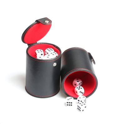 Leatherette Dice Cups with Lid, Felt Lined Dice Shaker, Includes 10 Dot Dices for Yahtzee/Farkle/Craps/Backgammon/Bar Party Dice Games, 2 Pack