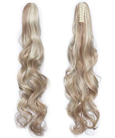 SEGO 24" Inch Ponytail Hair Extension Clip In With Jaw/Claw - Sandy Blonde & Bleach Blonde - Synthetic Hairpieces Curly Ponytail Extension - Buy Online on GoSupps.com