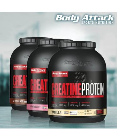 Body Attack Creatine Protein Shake - Vanilla 2kg | Gluten-Free Pre & Post Workout Supplement | 3G Creapure Wheypep Glutamine Arginine & Ornithine - Made in Germany - Buy Online on GoSupps.com
