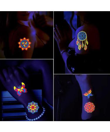 Neon Glow in the Dark UV Temporary Tattoos - 20 Large Sheets for Women & Girls - Buy Online on GoSupps.com