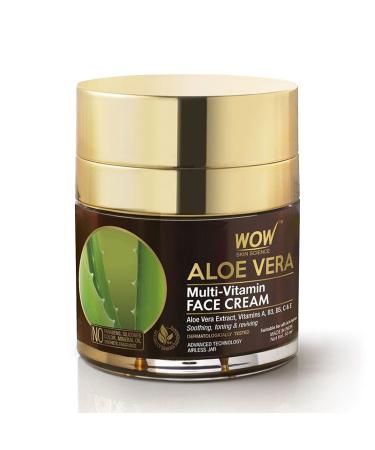 WOW Aloe Vera Multi-Vitamin Face Cream - Anti-aging Hydrating Non Comedogenic Age Spot Reducing - For Normal to Oily Skin - No Parabens Silicones Color Mineral Oil & Synthetic Fragrance - 50 ml