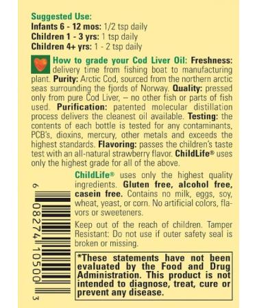 Bloomingdale IL 60108 Child Lifes Pure Arctic Cod Liver Oil Natural Strawberry Flavor 237 ml - Buy Online on GoSupps.com