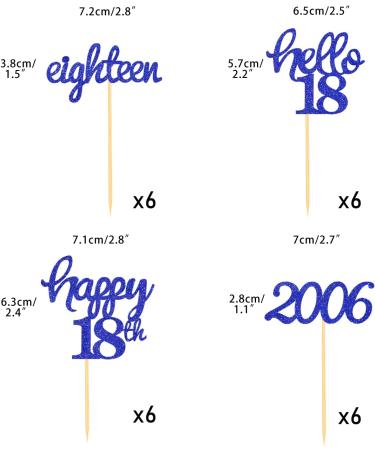 24 Glitter 18th Birthday Cupcake Toppers - Blue Decoration for 2006 Born Boys | 18th Birthday Party Accessories & Cake Decorations - Buy Online on GoSupps.com