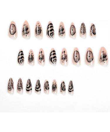 Justotry 24 Pcs Swirl Almond Short False Nails | Animal Pattern French Press On Nails | Nude Fake Nails with Nail Glue | Wavy Oval Stick On Nails for Women - Buy Online on GoSupps.com