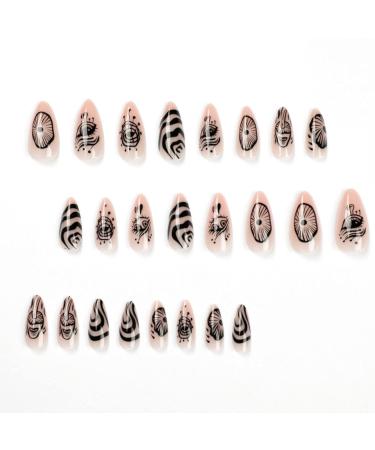 Justotry 24-Piece Swirl Almond Nails - Animal Patterns Black French Press On Nails Oval Artificial Fake Fingernails for Women - Buy Online on GoSupps.com