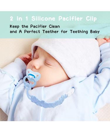 BABYSUN 2 in 1 Baby Silicone Pacifier Clip - BPA Free Teething Binky Holder for Boys and Girls - Perfect Gift for Baby Shower and Birthdays - Blue + Pink Design - Buy Online on GoSupps.com