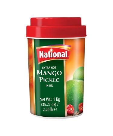 National Foods Extra Hot Mango Pickle 35.27 oz (1000g) Sour & Spicy Traditional South Asian Relish | Zesty & Tangy Aam Ka Achaar | Plastic Jar Extra Hot Mango (1000g) 1 kg (Pack of 1)