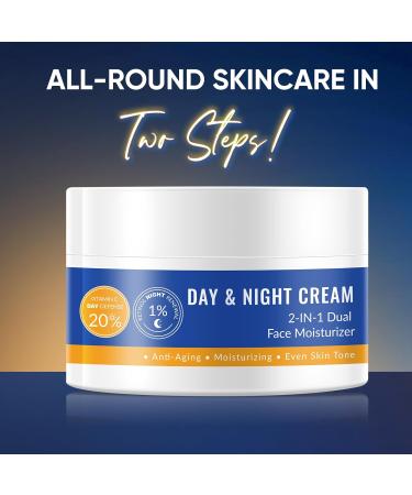 YAFUSIPE Day & Night Facial Moisturizer 20% Vitamin C Cream and 1% Retinol Cream for Face Daily Face Moisturizer for Women Men 2 in 1 Hydrating Facial Lotion for Anti aging Wrinkle Even Skin Tone - Buy Online on GoSupps.com