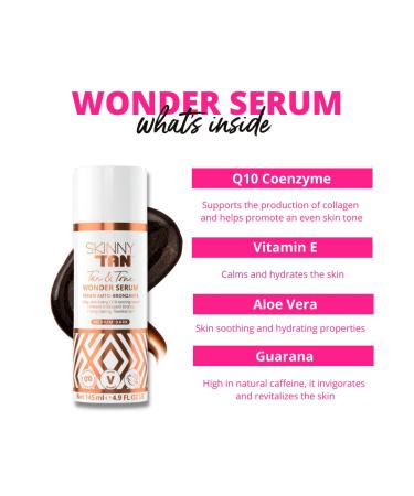 Skinny Tan Wonder Serum - Iridescent Guide Color Develops in 6-8 Hours Enriched with Aloe Vera & Vitamin E Blurs Redness Ideal for Dry Skin Medium-Dark 4.9 OZ (145ml) - International Shipping Available - Buy Online on GoSupps.com