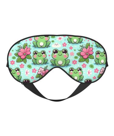 Double-Sided Eye Mask Eye Sleep Shade Cover Kawaii-Frog-Flowers Unisex Night Sleeping Mask