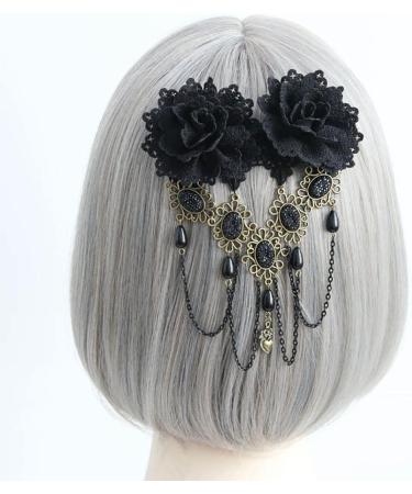 Prosy Halloween Tassel Black Flower Gothic Bead Headwear Top Masquerade Headdress Cosplay Hair Clip Hair Accessories for Women and Girls - Buy Online on GoSupps.com