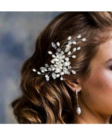 Casdre Pearl Bride Wedding Hair Comb | Crystal Bridal Hair Piece for Women | Rhinestone Wedding Hair Accessories - Silver - Buy Online on GoSupps.com