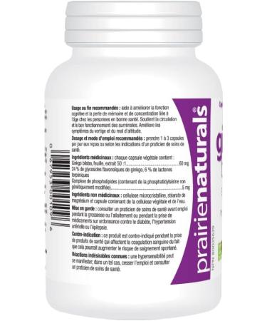 Prairie Naturals Ginkgo Biloba Extract 60mg with Phosphatidylserine VCaps - 120 Count 120 count (Pack of 1) - Buy Online on GoSupps.com