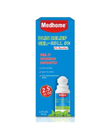 Medhome Pain Relief Roll On Travel Size Pain Reliever for Knee Neck Hip Joint Shoulder Arthritis Pain Reliever Fast Acting & Long Lasting Formula Roll On Menthol Gel 2.5 oz (Pack of 1)
