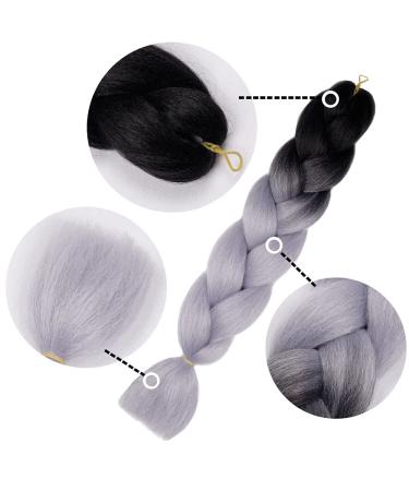 AIDUSA Ombre Gray Jumbo Braiding Hair Extensions 24 Inch - Pack of 5 | Synthetic 2 Tones Gray Hair for Box & Crochet Braids 100g - Buy Online on GoSupps.com