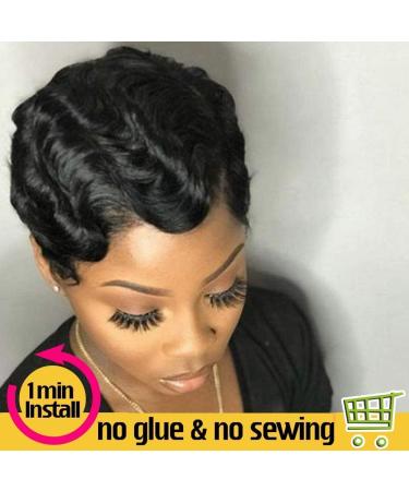 YOLANFAIRY Short Pixie Cut Brazilian Human Hair Wig for Black Women - Ocean Wave Remy Human Hair Mommy Wig - Affordable Party Wig (Black 1B) - Buy Online on GoSupps.com