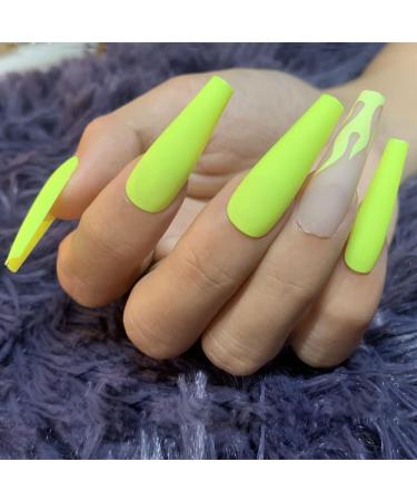 French Long Fake Nails - 24 PCS Stick on Nails for Women and Girls - Fluorescent Yellow Party Nails - Buy Online on GoSupps.com