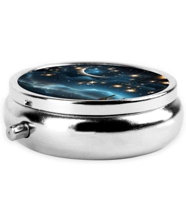 Portable 3 Compartment Pill Box - Nightsky Hanging Moon & Stars - Travel Medicine Organizer - Unique Gift for Vitamins & Fish Oil - Metal Pill Case for Purse & Pocket - Buy Online on GoSupps.com