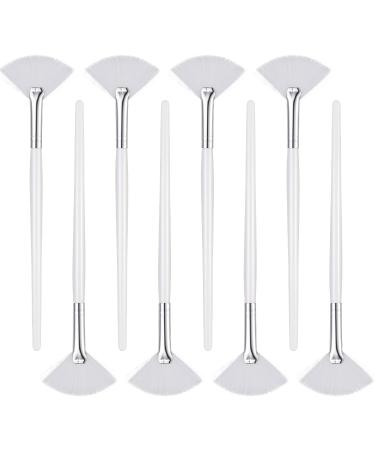 8 Pieces Fan Facial Brushes Fan Acid Applicator Long Handle Brush Cosmetic Tools for Makeup Peel (White)