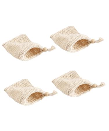 WOONEKY 4pcs Handmade Soap Bag Natural Sisal Soap Saver Soap Pouch Mesh Bags Cotton Linen White
