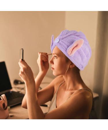 MAGICLULU Hair Protection 4pcs Bunny Ears Dry Hair Hat Hair Ring Quick Dry Coral Fleece Hair Health Violet - Buy Online on GoSupps.com