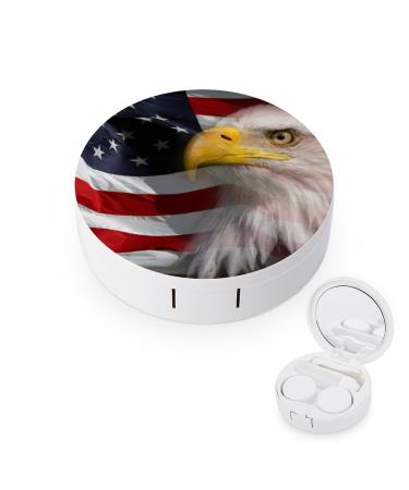 American Bald Eagle USA Flag Contact Lens Case Travel Portable Travel Contact Lens Box with Mirror