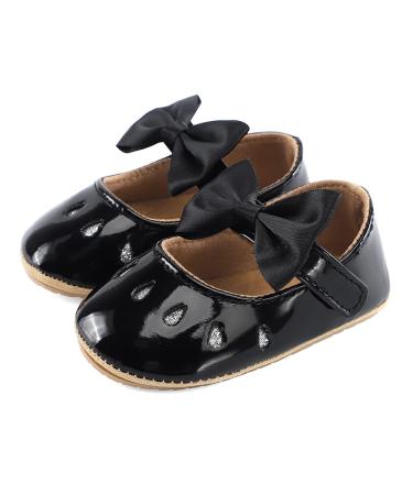 LACOFIA Baby Girls Anti-Slip First Walking Shoes Infant Bowknot Mary Jane Princess Party Shoes Prewalkers 3-6 Months F Black