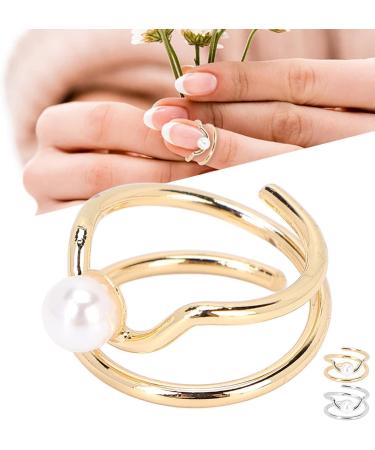 Pearl Fingernail Opening Ring Adjustable Size Finger Tip Ring Nail Art Charms Accessories for Parties Weddings Business Event Birthday(Gold) - Buy Online on GoSupps.com