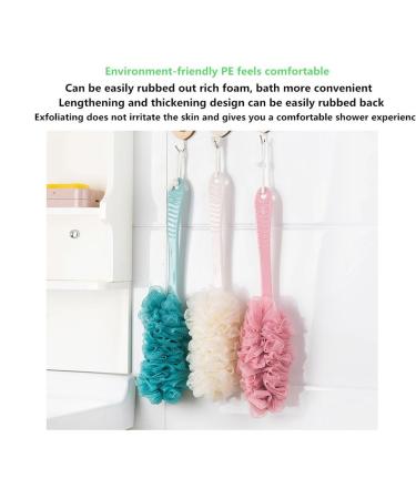 3 Pack Long Handle Bath Brush for Exfoliating Skin - Nylon Mesh & Soft Sponge - Men and Women - Blue, Pink, White - Buy Online on GoSupps.com