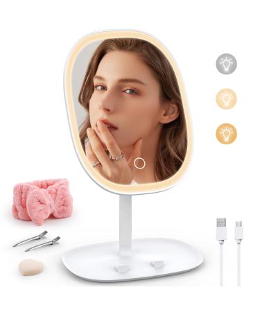 Makeup Mirror with Lights  Lighted Makeup Mirror 3 Color Temperature Modes  Rechargeable Makeup Mirror with Lights for Makeup Desk Travel  Adjustable Rotation Led Mirror Makeup Light Up Mirror