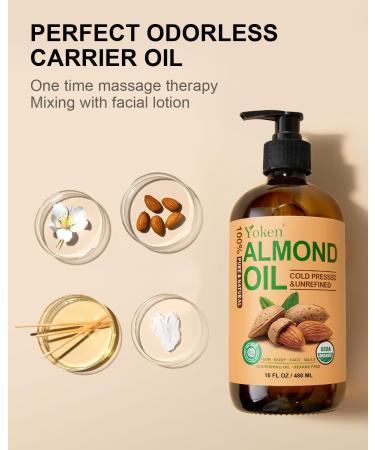Organic Almond Oil 16 fl oz USDA 100% Pure Cold Pressed Almond Oils in Glass Bottle Natural Moisturizer for Face Hair & Body Ideal Carrier Oil for Skin Care DIY Beauty & Soothing Massage 16 Fl Oz (Pack of 1) - Buy Online on GoSupps.com