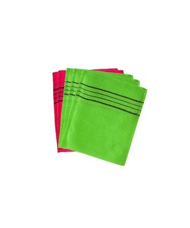 Hangil Exfoliating Towel Bath Washcloth 5 Pcs (Green-3 Red-2)