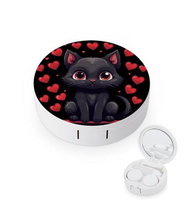Black Cat in Love Contact Lens Case with Mirror Portable Cute Eye Contact Lens Box Travel Kit style