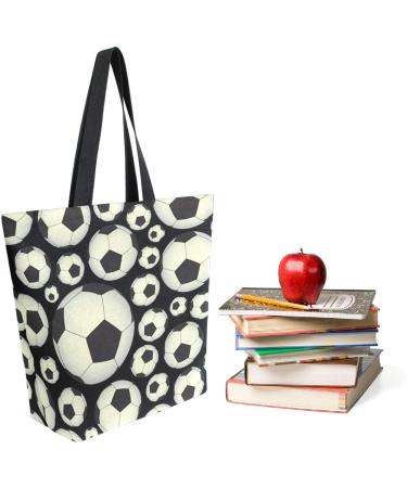 Cute Soccer & Football Pattern Large Canvas Tote Bag - Black/White Multi001 - Buy Online on GoSupps.com