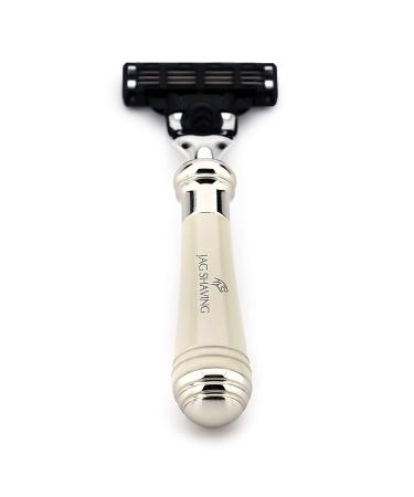 JAG SHAVING Razor - Luxury Short Handle Safety Razor with Triangular Cartridge | High Quality Synthetic Resin for a Premium Shaving Experience - Buy Online on GoSupps.com