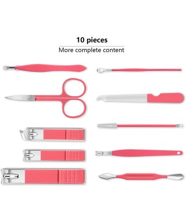 Professional 10pcs Manicure Set - Stainless Steel Nail Clippers & Pedicure Tools in Sakura Pink - Ideal for Travel - Buy Online on GoSupps.com
