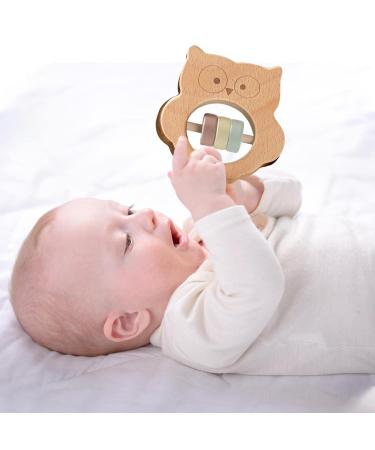 Wood Rattles for Babies | Sensory Teething Toys | Moxeupon Owl Baby Bite Ring for Teething Relief & Improved Vision - Buy Online on GoSupps.com