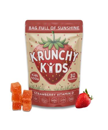 Krunchy Kids 500IU Vitamin D3 Gummies - Organic Plant-Based Sugar-Free | Real Strawberry Allulose MCT-Oil Agave | Supports Bones Immunity Mood & Sleep