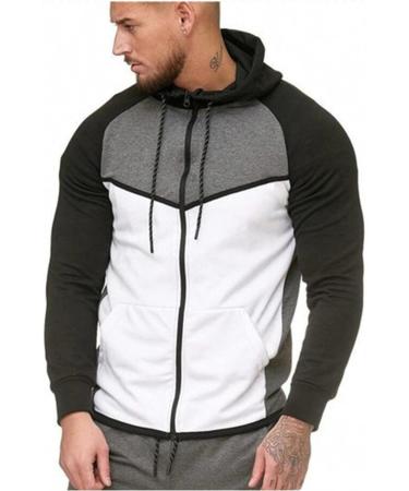 ZDFER Men's Zip Up Hoodie Sweatshirt Coat - Winter Casual Patchwork Jacket Top - White, Large - Buy Online on GoSupps.com