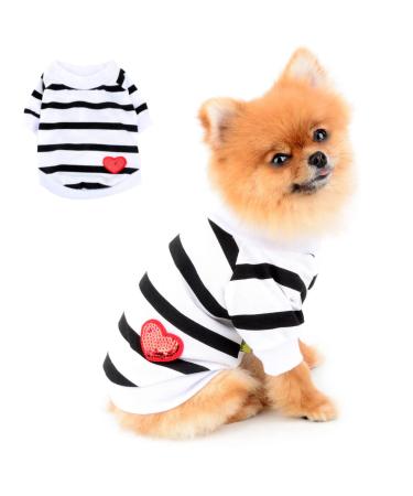 Paidful Striped dog shirt for small medium-sized dogs cat girls boys vest t-shirts with red heart breathable tank tops puppies chihuahua yorkie clothes pet summer go outdoors L: back: 40cm/15.5 " breast: 49cm/19"
