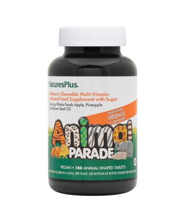Nature's Plus Source of Life Animal Parade Children's Chewable Multi-Vitamin and Mineral Supplement Natural Orange Flavor 180 Animals
