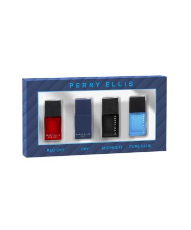 Perry Ellis Men's Mini Coffret Gift Set - Red Sky Sky Midnight Pure Blue - 4-pack of .25 fl oz EDT mini travel sprays