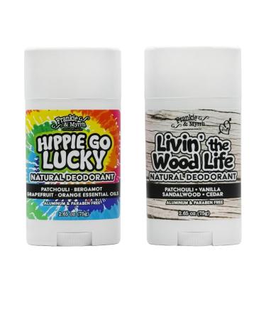 Frankie & Myrrh Hippie Go Lucky and Livin' the Wood Life Dynamic Deo Duo | 2 pack Patchouli Natural Deodorant Bundle 2.56 Oz. Ea.