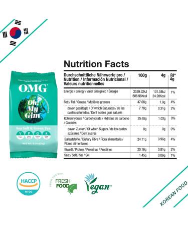 Buy 16 Pack OMG OH! My Gim Seaweed Snacks - Sea Salt & Green Tea - Vegan Healthy Algae Chips from South Korea Premium Dried Sea Vegetables - Buy Online on GoSupps.com