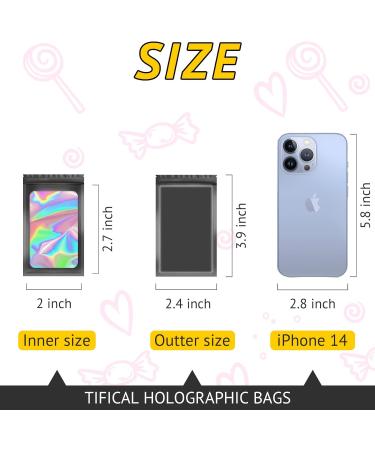 100 PCS Smell Proof Holographic Packaging Bags 2.4x3.9 Inch - Ideal for Small Business, Food Storage, Eyelash, Jewelry, Lip Gloss - Resealable Foil Freshies Bags in Black - Buy Online on GoSupps.com