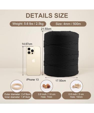 ZUEXT 4mm x 500m Black Macrame Cotton Cord - Handmade Braided Rope for Wall Hanging, Weaving, Tapestry - Craft DIY Supplies - Buy Online on GoSupps.com