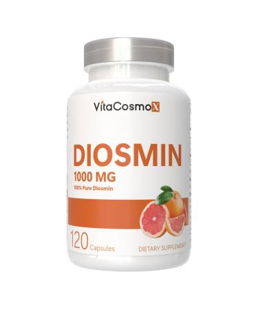 VitaCosmoX Diosmin Capsules 120 Count 1000 mg Serving Vegan Citrus Bioflavonoids 100% Vegetarian Non-GMO & Gluten Free Diosmin Supplement with Max Strength